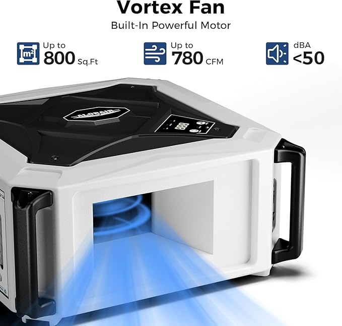 ALORAIR 2 Stage 270째 Intake (580/780CFM) Air Filtration Systems Woodworking Built-In Ionizer with Remote Control & Strong Vortex Fan, Hanging Mode for Works Shop, Shop Dust Collectors, Purecare 780IG