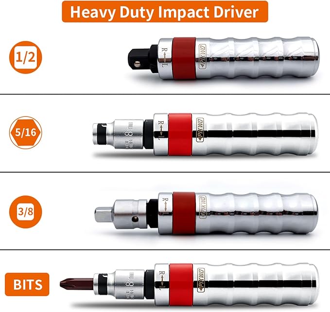 Hand Manual Reversible 35PCS Master 1/2-inch 3/8-inch Impact Driver Set Extractor- Impact Screwdriver S2 Steel Disengage Rusted Fasteners or Frozen Bolts