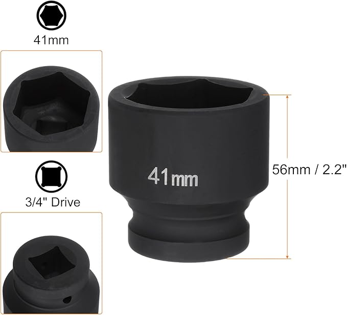 HARFINGTON 6-Point Impact Socket 3/4" Drive 41mm Metric 40Cr Alloy Steel Spindle Axle Nut Impact Socket