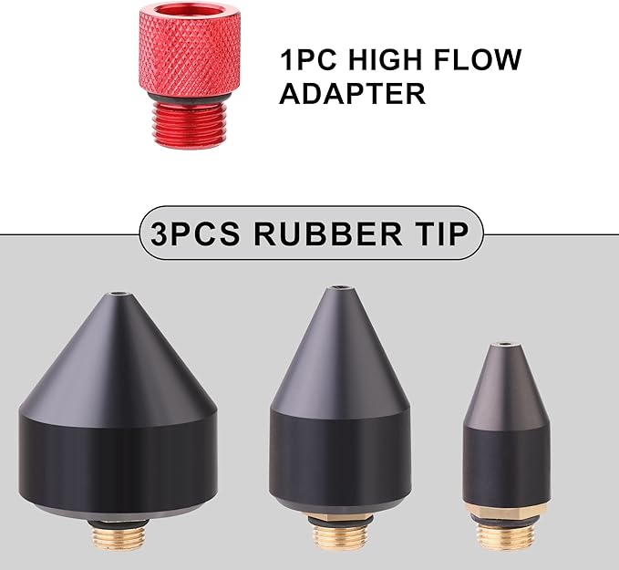 Hromee 1/8-Inch Rubber Tip Set for Air Blow Gun, 4 Pieces Air Compressor Gun Nozzle with 1/2-Inch High Flow Adapter