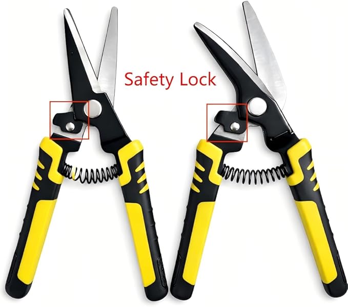 Aviation Tin Snips Set, 2-Piece 8 Inch Straight Cut & Left Cut Aviation Shears, Heavy Duty Metal Shears with Safety Lock for Sheet Metal, Thin Steel, Carpet and Packaging Belt Shearing