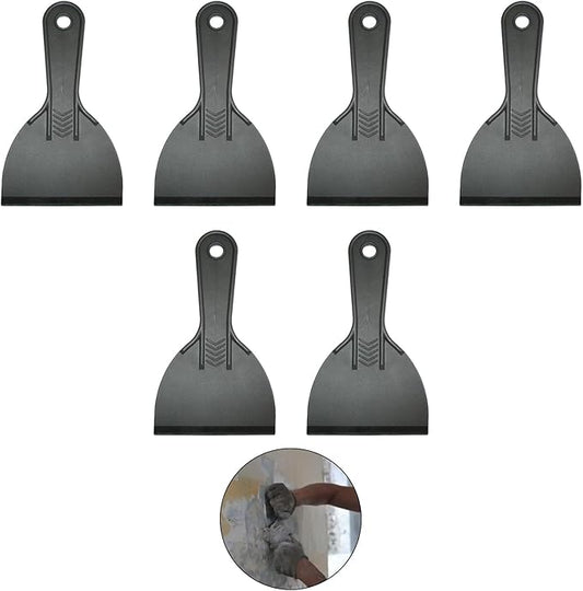 6 Pcs Plastic Putty Knife Set, 4 Inch Flexible Scrapers, Small Paint Scraper for Spackling, 3D Print Removal, Patching, Decal Application & Wall Repair (Black)
