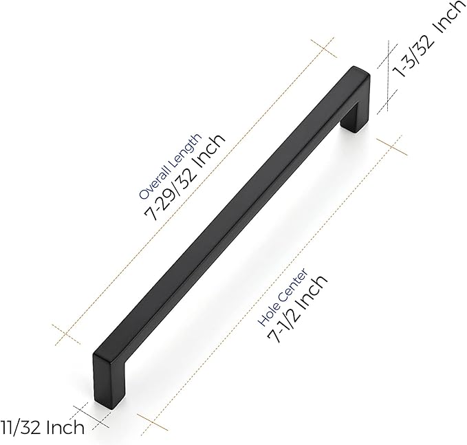 Ravinte 20-Pack Square Drawer Handles, 7-1/2 Inch, Matte Black, Pack of 20