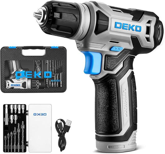 DEKOPRO 8V Cordless Drill Set, Power Drill with 3/8"Keyless Chuck, 13pcs Acessories, Built-in LED, Type-C Charge Cable, Electric Drill Set for Men and Women
