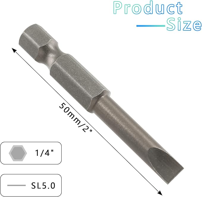10 Pcs SL5 Magnetic Slotted Screwdriver Bits S2 Steel Flat Head Screwdriver Bits with 1/4 Inch Hex Shank, 2 Inch Length