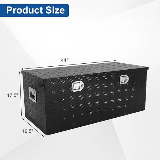 confote 44 Inch Heavy Duty Aluminum Stripes Plated Tool Box Pick Up Truck Bed RV Trailer Toolbox Waterproof Square Storage Organizer with Side Handle, Lock and Keys -44"x 19.5"x 17.5"，Black