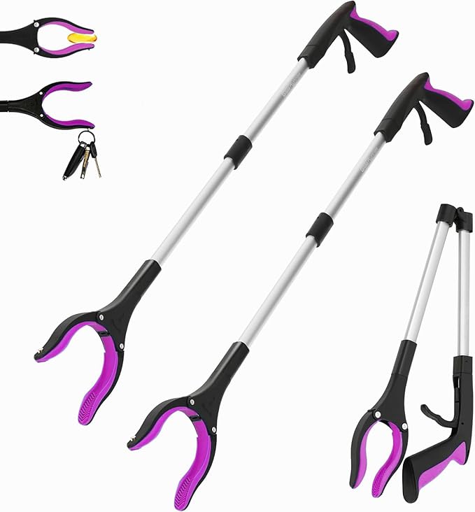 Grabber Reacher Tool - 2 Pack 32??Reacher Grabber Tool with Strong Magnetic and Swivel Head - FDA Registered Pick Up Stick Grabbers for Seniors, Trash, Surgery Recovery Must Haves Gifts(Pink)
