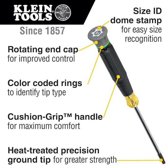 Klein Tools 85617 Mini Precision Screwdriver Set, Slotted, Phillips, TORX, Cushion-Grip Handles, Ideal for Terminal Blocks, Electronics