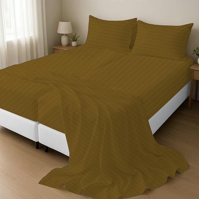 Silentnight Split Queen Sheets for Adjustable Beds 5-Piece Split Queen Sheet Set, 800 Thread Count 100% Egyptian Cotton,15" Deep Pocket Adjustable Bed Sheets, Taupe Stripe