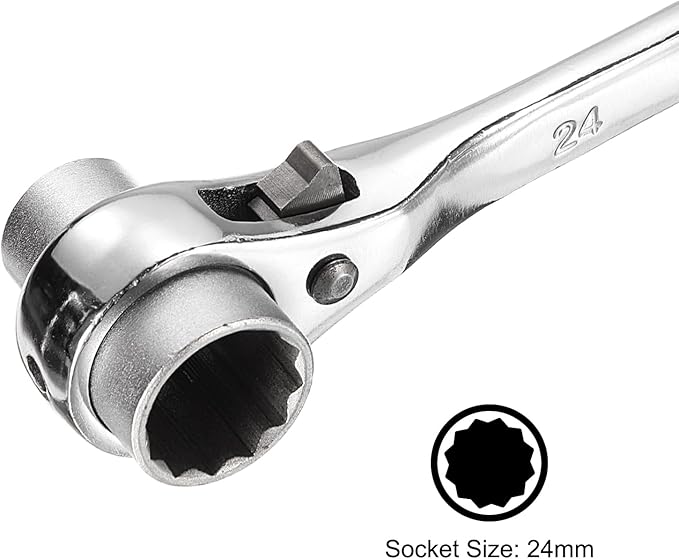 uxcell 19 x 24mm 12-Point Scaffold Podger Ratchet Spanner Ratcheting Socket Wrench Tool (Silver Tone) 2pcs