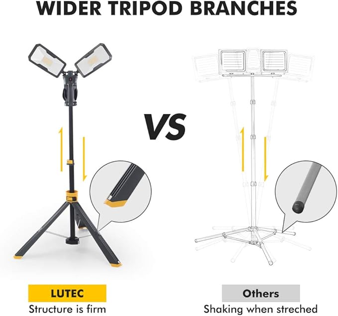 LUTEC ?륶pgraded??6290Max 15000 Lumen 138W Dimmable LED Work Light with Telescoping Tripod, Adjustable Color Temperature Dual-Head Work Light with Stand and 8 Ft 3-Prong Power Cord
