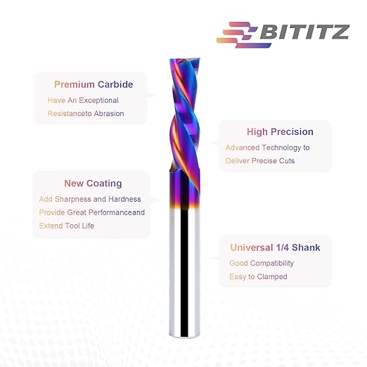 1/4 Inch Shank Downcut Spiral Router Bit | 1 Inch Cutting Length |CNC Router Bits for Precision Woodworking - Ideal for Slot Mortise, Engraving, and Clean Edges