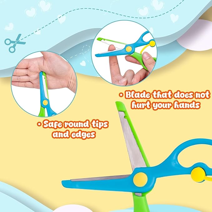 LOVESTOWN Kids Craft Scissors, 6PCS Blunt Tip Safety Scissors Stocking Stuffer for Toddler, Anti-Pinch Design for Child Hand-Eye Coordination Development, Art Craft Scrapbooking Supplies