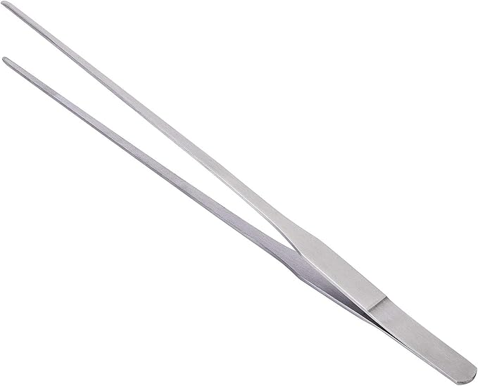 Stainless Steel Polished Extra-Long 10.6 inch Tongs Tweezers with Precision Serrated Tips for Garden, Kitchen, Indoor & Outdoor