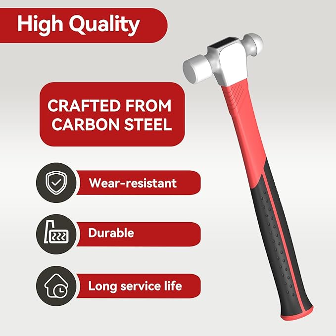 16oz Ball Peen Hammer with 376pcs Nails Set Metalworking Tool Carbon Steel Head Ball Pein Hammer 13.4" Shock Absorbing Fiberglass Handle with Textured Rubber Grip