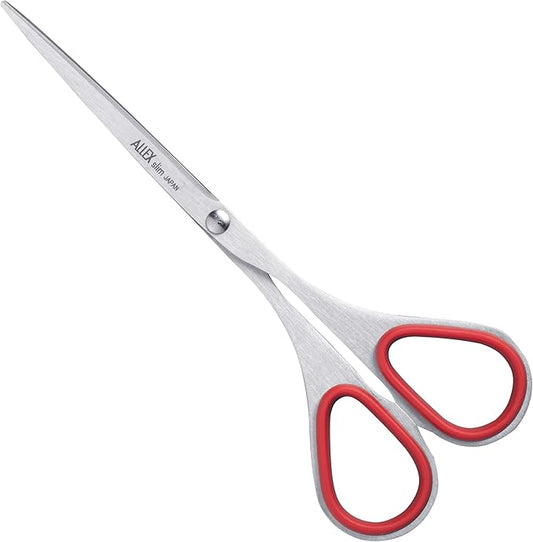 ALLEX Small Skinny Scissors for Office 5.5", All Purpose Slim & Thin Low Profile Scissors, Made in JAPAN, All Metal Sharp Japanese Stainless Steel Blade with Non-Slip Soft Ring, Red