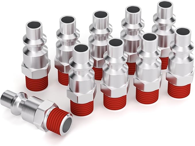 GASHER 3/8 Inch Body Size, M-Type Plug, 1/4 Inch Male Pneumatic Plugs(10-Pack)