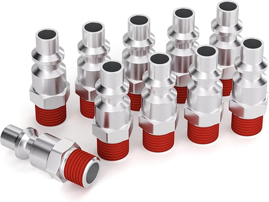 GASHER 3/8 Inch Body Size, M-Type Plug, 1/4 Inch Male Pneumatic Plugs(10-Pack)
