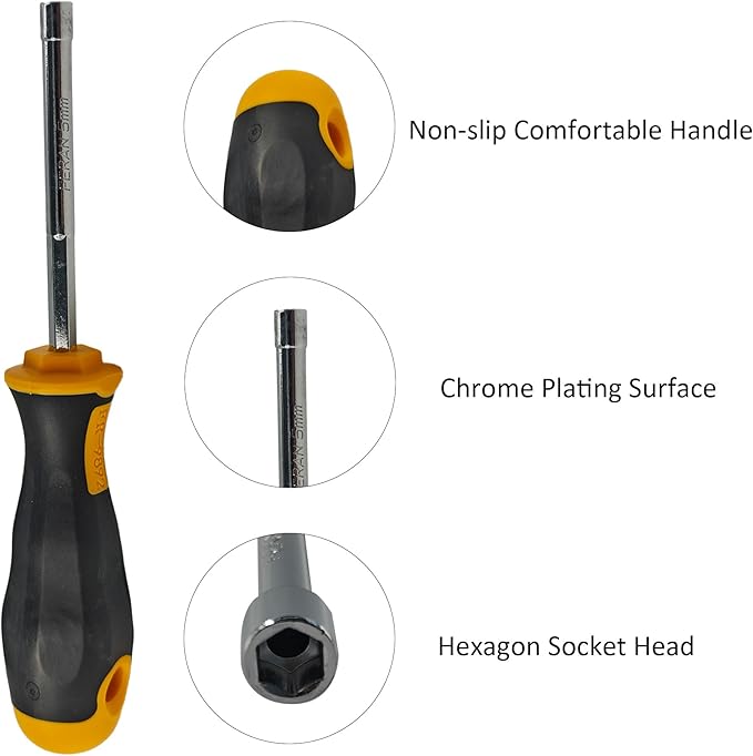 2PCS 5mm Socket Wrench Screwdriver, High-Carbon Steel Hex Nut Driver with Comfort Grip Handle for DIY Repairs & Hand Tools
