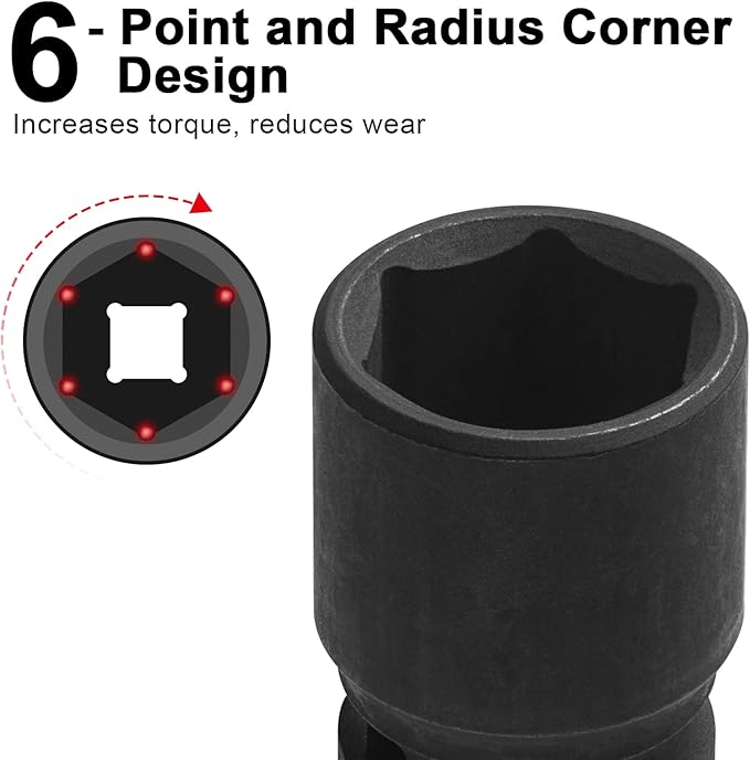 Jetech 1/2 Inch Drive 24mm Standard Impact Socket, Chrome Molybdenum Alloy Steel, 6-Point Design, Metric