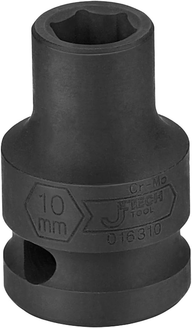 JETECH 1/2 Inch Drive 10mm Standard Impact Socket, Chrome Molybdenum Alloy Steel, 6-Point Design, Metric