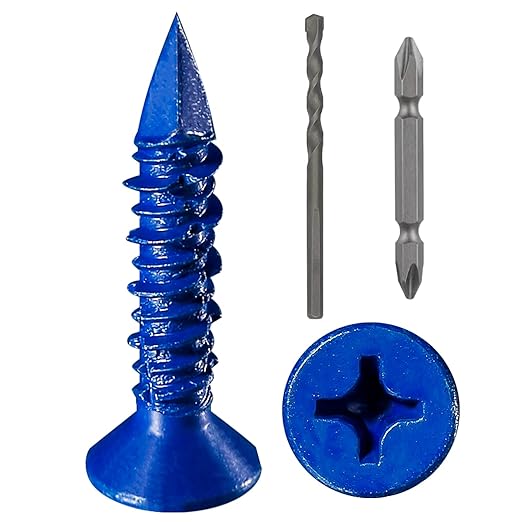 WenSilon(30 PCS) 3/16''x1-1/4 Concrete Screw Anchor Blue Flat Head for Anchoring to Masonry, Block or Brick Stucco