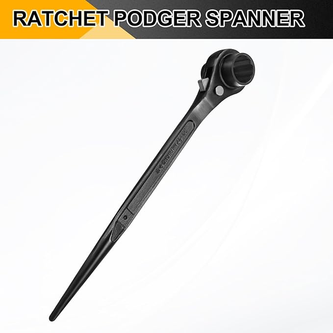 HARFINGTON Scaffolding Podger Ratchet Wrench 24mm x 30mm CR-V 12 Point Double Ended Socket Ratcheting Podger Scaffold Spud Spanner Tool for Auto Repair Mechanical Maintenance, Black