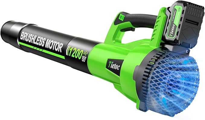 Leaf Blower Cordless with 2횞5.0Ah Battery and Fast Charger,1200W Handheld Blower for Lawn Care,6 Speed Powerful Electric Leaf Blower for Snow Removal,Patio,Dust,Car Blowing Water