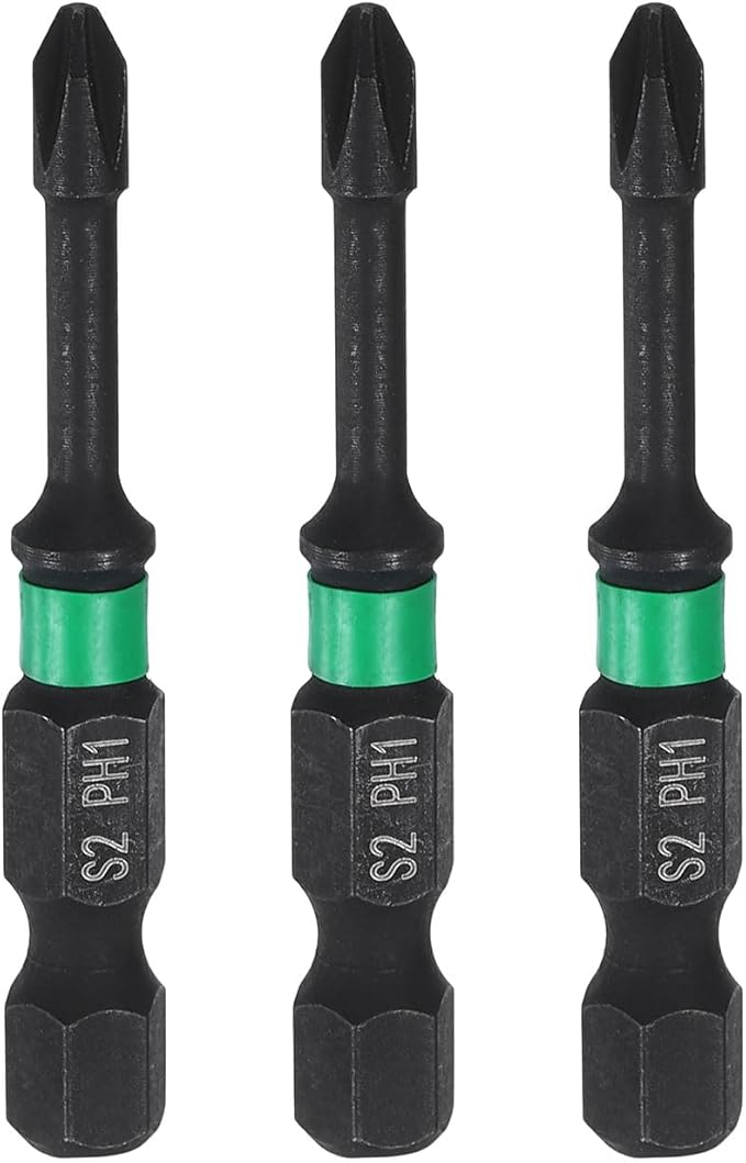 HARFINGTON 3pcs #1 Impact Phillips Screwdriver Bit PH1 1/4" Hex Shank 2" (50mm) Long 0.12" Rod Magnetic Cross Head Drill Bits S2 Steel Industrial Screw Driver for Impact Power Drivers