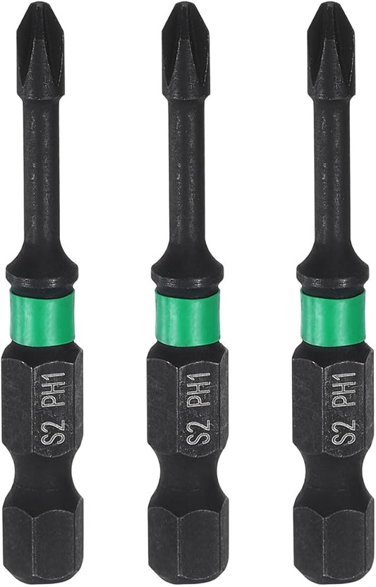 HARFINGTON 3pcs #1 Impact Phillips Screwdriver Bit PH1 1/4" Hex Shank 2" (50mm) Long 0.12" Rod Magnetic Cross Head Drill Bits S2 Steel Industrial Screw Driver for Impact Power Drivers