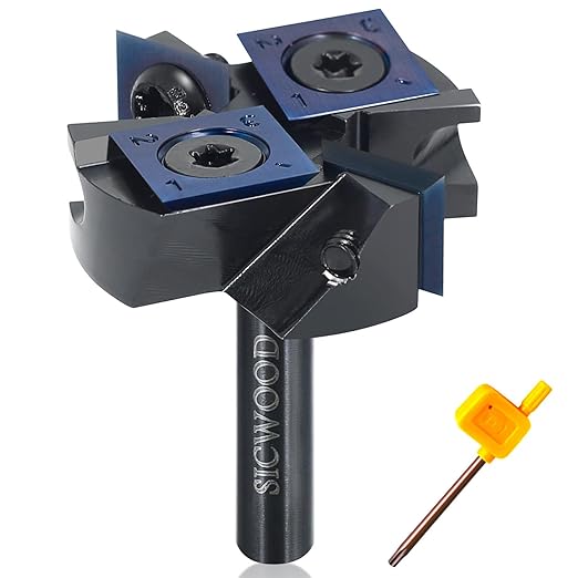 Slab Flattening Router Bit 1/4 Shank with DLC Coated, 1-1/2??Cutting Dia, 2+2 Carbide Insert, CNC Spoilboard Surfacing Router Bit, Wood Planing Bit, for Flycutter/ Slab Leveler/ Rabbeting SICWOOD