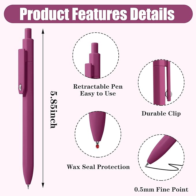 Vitoler Gel Pens, 0.5 mm Black Ink Pens, 8 pcs Smooth Writing Pens for Bible, Retractable Quick Dry Fine Point Pen for Office Desk Accessories, Stocking Stuffers for Women