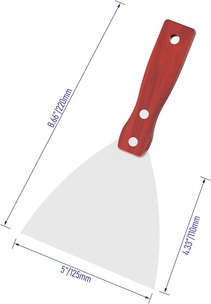 Putty Knife, 5 Inch Stainless Steel Scraper Tool, Wooden Handle Metal Spackle Knives for Drywall, Decals, Wall Paper, Floor Tile, Patching, Painting, Taping, Scraping Coating