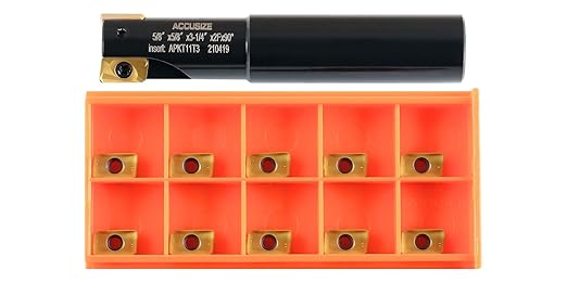 Accusize Industrial Tools 5/8" 90째 Square Shoulder Indexable End Mill w/ 10 add'l APKT11T308 Inserts, 5/8" Shank, 3-1/4" OAL, 0.433" ap, 2 Flutes, APKT11T308, Carbide Inserts, 0056-0916+0056-1130