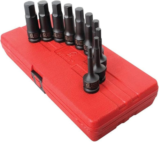 SUNEX TOOLS 2639 1/2-Inch Drive Metric Impact Hex Driver Set, 10-Piece