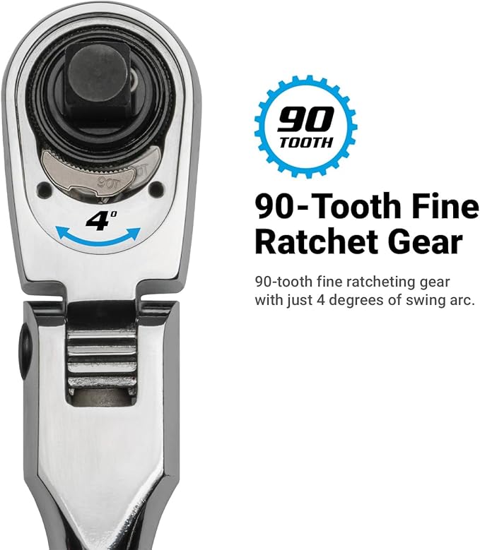Capri Tools 1/4 in. Drive Fine 90-Tooth Locking Flex-Head Ratchet, Extra Long Chrome Handle