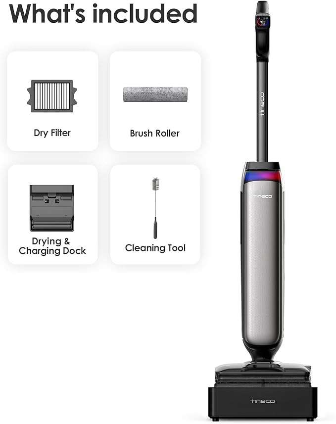 Tineco Floor One S9 Artist Steam Wet Dry Vacuum Cleaner, High-Temp Steam Cleaning, 22kPa Suction, 360째 SmoothDrive, Anti-Tangle Design, 185째F Flashdry, Long Runtime, 180째 Lay-Flat