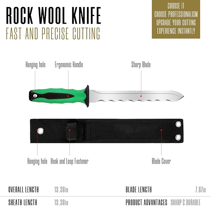 Insulation Knife - Sod Cutter Knife: stainless steel 7.87-Inch sharp blade, double side utility Lawn Repair Saw with Nylon Sheath (new green)