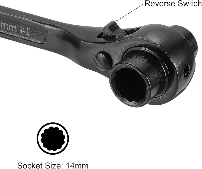 uxcell 12 x 14mm 12-Point Scaffold Podger Ratchet Spanner Ratcheting Socket Wrench Tool (Black) 2pcs