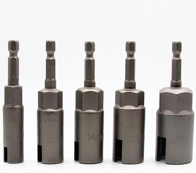 5Pcs 1/4 Inch Power Wing Nut Driver Bits, Hex Shank Nut Driver, Slot Wing Nuts Drill Bit Socket Wrenches Tools for Panel Nuts Screws Eye C-Hook Bolt Q-Hanger (10/12/14/16/18mm)