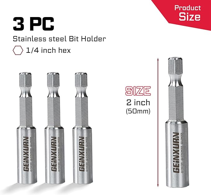 2Inches Stainless Screwdriver Bit Holders, 3PACK Extension Socket Drill Bit Magnetic Holder Hex Shank Quick-Change Drill Bit Guide
