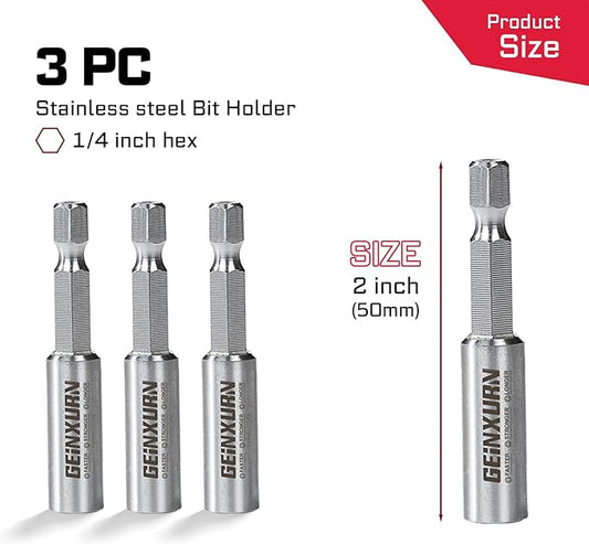 2Inches Stainless Screwdriver Bit Holders, 3PACK Extension Socket Drill Bit Magnetic Holder Hex Shank Quick-Change Drill Bit Guide