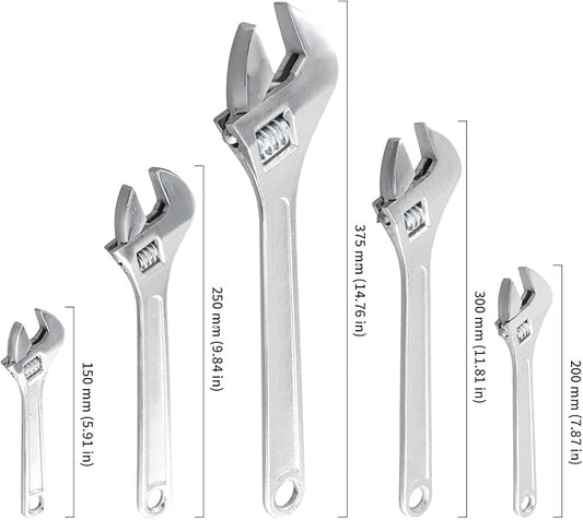 HOIGON Set of 5 Adjustable Wrench, 6 8 10 12 15 Inch Heavy Duty Crescent Wrenches with Wide Jaw and Ergonomic Handle for Machine Maintenance
