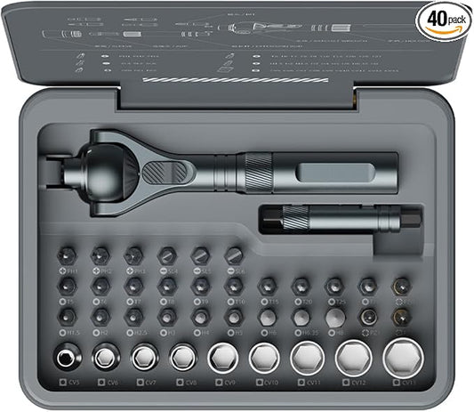ATuMan 40 in 1 Ratchet Screwdriver Set with Detachable Handle, 180° Ratchet Head, 45-Tooth Mechanism, Magnetic Tool Kit with Case for Computer, Electronics Repair, Ideal for Home, DIY, and Maintenance