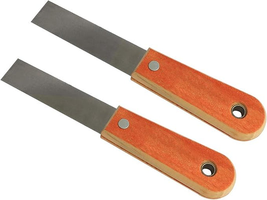 LQ Industrial Wall Scraper 2PCS 1Inch Cr-V Steel Stiff Putty Knives Putty Scrapers with Wooden Handle