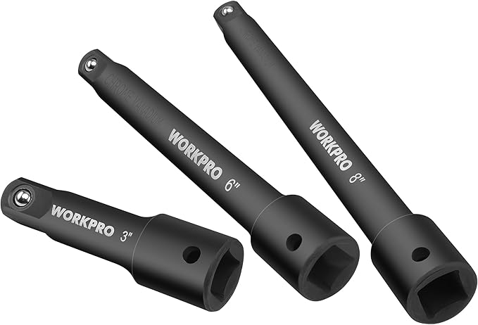 WORKPRO 1/2" Drive Impact Extension Bar Set, 3 PCS Socket Extensions, 3?? 6??and 8??Length, Premium Chrome Vanadium Steel with Black Phosphate Finish
