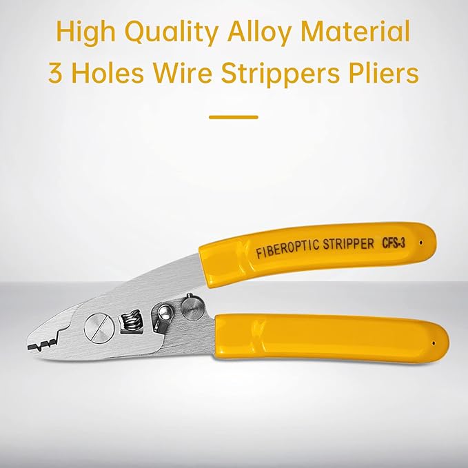 CFS-30 Fiber Optic Stripper Tool, 3-Hole Adjustable Stainless Steel Fiber Stripper for FTTH/FTTX, Precisely Strips 125關m/250關m Fiber & 2-3mm Jacket (1-Pack)