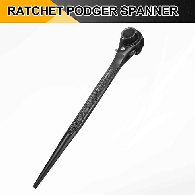 HARFINGTON Scaffolding Podger Ratchet Wrench 13mm x 16mm CR-V 12 Point Double Ended Socket Ratcheting Podger Scaffold Spud Spanner Tool for Auto Repair Mechanical Maintenance, Black