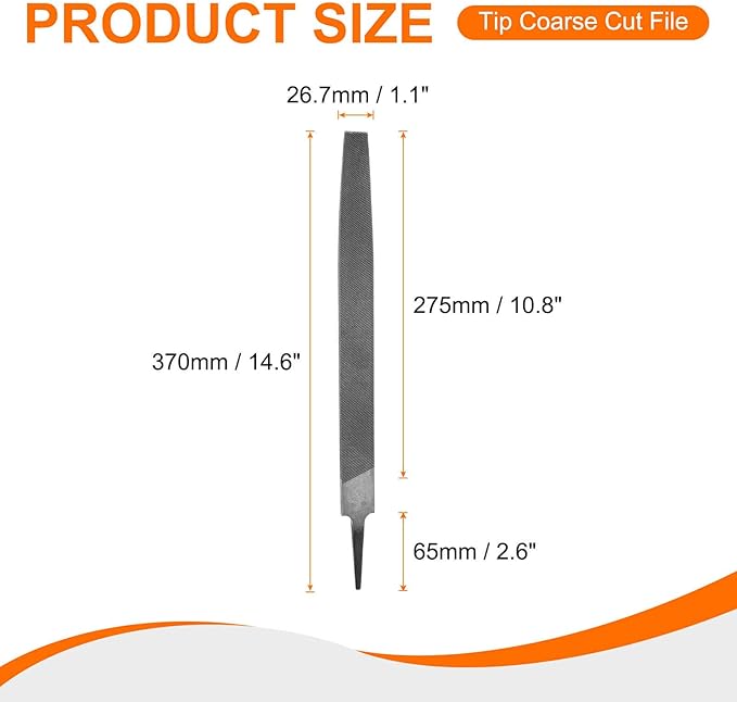 HARFINGTON 2pcs Tip Coarse Cut File 12" Double Cut Teeth High Carbon Steel Hand Rasp File without Handle for Metal Wood Deburring Removing