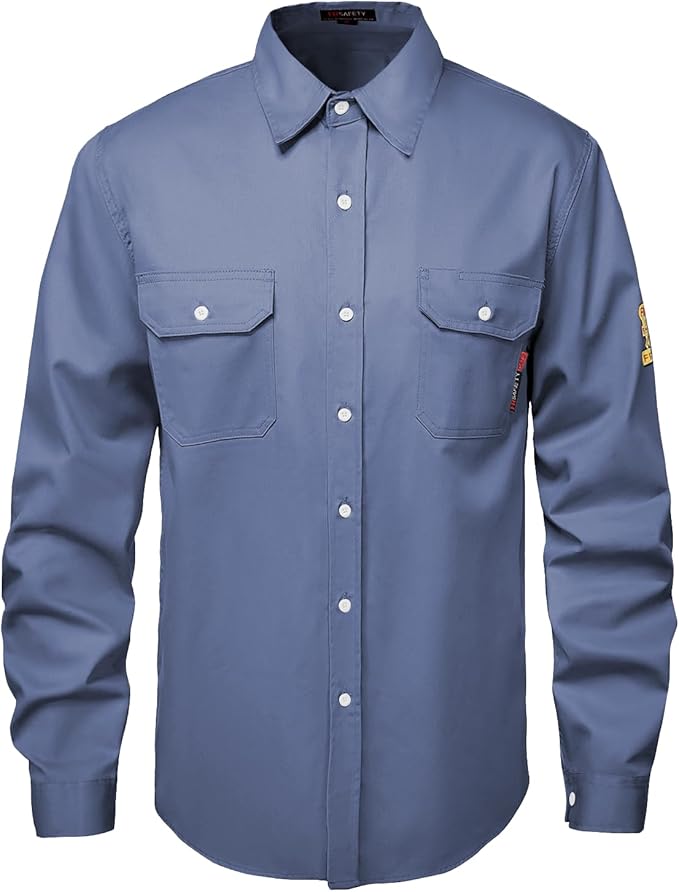 SKSAFETY 7oz FR Shirts for Men, Welding Shirt Hi Vis Flame Resistant 100% Cotton Fire Retardant Longsleeve Shirt CAT2